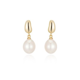 JaruJaru Minimalist Vermeil&Pearl – Real Freshwater Pearl Drop Earrings for Women, Genuine Sterling Silver Metal Components Entirely, Simple & Elegant Stud Earrings for Daily Wear, Gift Ready