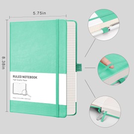 RETTACY Lined Journal Notebook - A5 Note Book Hardcover Thick Notepad 320 Numbered Pages for Writing,100gsm Lined Paper, Leather Hardcover, for Women Men Office School,14.5 x 21cm - Mint Green