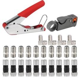 ALMOCN Coaxial Cable Crimping Tool Kit Coax Cable Crimper Tool + 10PCS RG6 Compression Connectors + 10PCS Coaxial Cable Extension Adapter with 4PCS RG6 F Type Female to Male Adapter