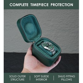 Watch Travel Box, Genuine Leather, Single Watch Roll Case, for Men and Women, Watch Packaging Organiser, with Suede for Protection Zip, Suitable for All Watches up to 60 mm (1W-Z-GRL)