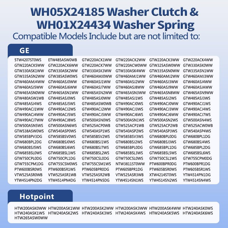 Upgraded WH05X24185 Washing Machine Clutch & WH01X24434 Washer Spring fit