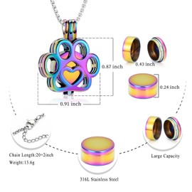 AIWENXI Pet Ashes Necklace Cremation Jewellery for Cat Dog Ashes Pendant Inside Mini Case Paw Print Urn Necklace for Women Men Keepsake Memorial Jewelry for Ashea Locket