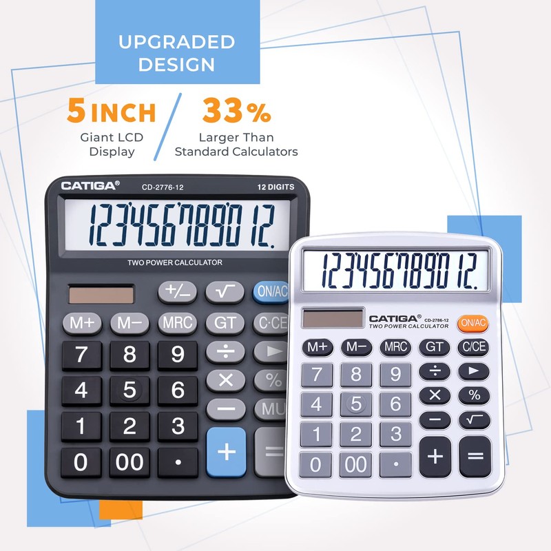 Premium Commercial 12-Digit Large Desktop Calculator with Huge 5-Inch LCD