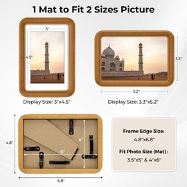 Axeman 4x6 Golden Sandalwood Picture Frames Matted to 3.5x5 with Tempered Glass for Wall Hanging & Tabletop Display, Vintage Solid Wooden Teak Photo Frame with Rounded Corners Perfect for Home Decor