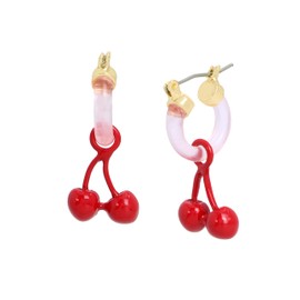Betsey Johnson Womens Cherry Charm Huggie Earrings