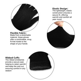 GLEDLOVES 3 Pairs Winter Magic Gloves Adults Warm Stretchy Unisex Black Men Women Teens Magic Knit Gloves- One Size Fits Most