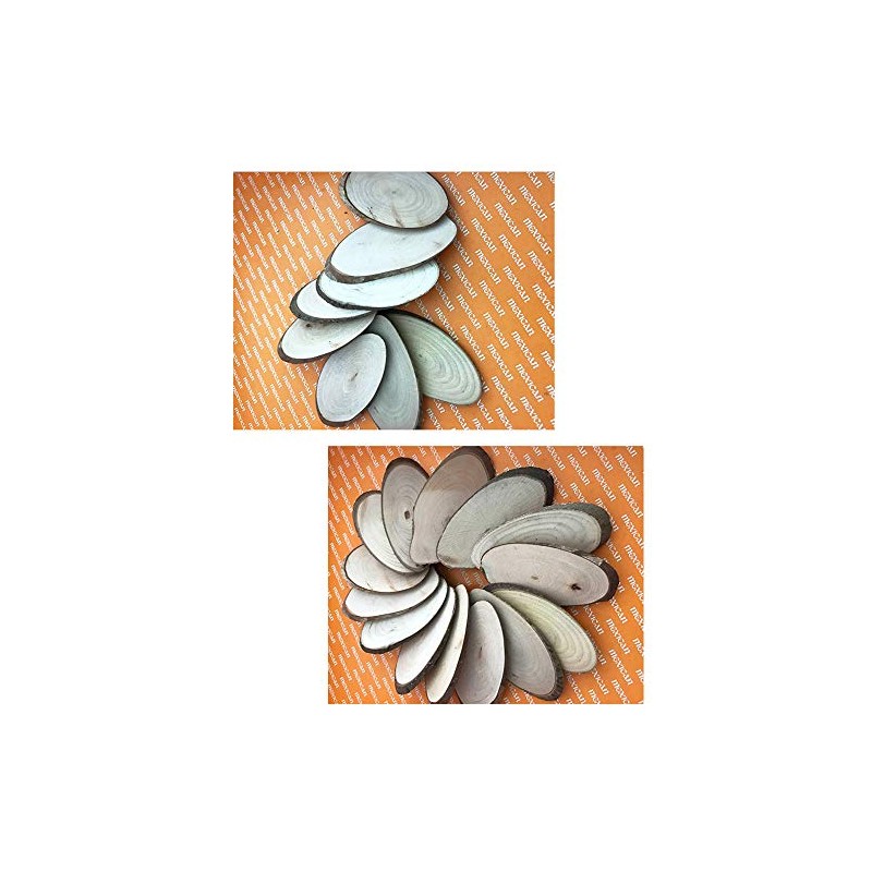 POFET 10pcs Natural Wood Slices, Oval, 8-9cm, Rustic Tree Bark