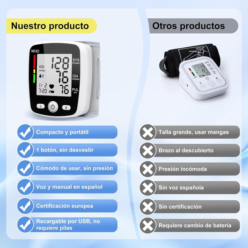 Baumanómetro digital de muñeca con voz en español XYJ, 2