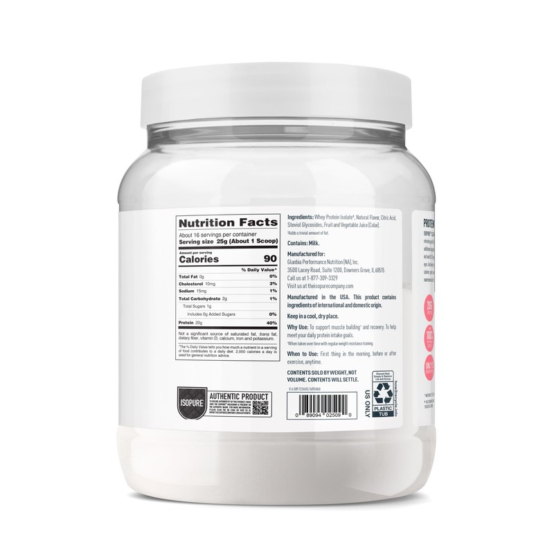 Isopure Clear Whey Isolate Protein Powder, Lactose Free, Gluten Free,