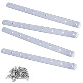 Pack of 4 Flat Corner Brackets, Metal Connectors, Wood Connectors, Screws Repair Plate, Stainless Steel Perforated Plate, with 32 Screws Holder, Repair Plate for Cabinet, Table, Chair, Brushed Surface