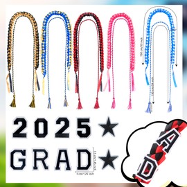 14 Pcs Graduation Leis Grad Graduation Ribbon Lei Class of 2025 Braided Necklace Graduation Gift with Tassel for Student Graduation Party Supplies (Black with Gold)