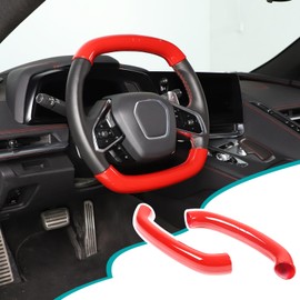 Hudiriy Steering Wheel Cover Molding Cover Interior Accessories Compatible with Corvette C8 2020-2023, Segmented Steering Wheel Protector Stickers Decals (ABS，Sports Red)