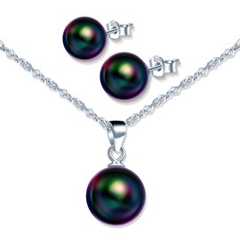 Yumilok 925 Sterling Silver Jewellery Sets for Women, Pearl Earring Necklaces Set