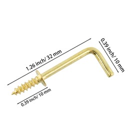 AUXBC 150PCS Mini Right Angle Screw Hook - 3/4 Inch Brass Plated L Hook, Square Bend, Gold Mini Shoulder Self-Tapping Screws