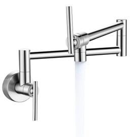 Fransiton Brushed Nickel Pot Filler, Pot Filler Faucet Wall Mount, Brass Folding Stretchable with Double Joint Swing Arm Single Hole Two Handles Kitchen