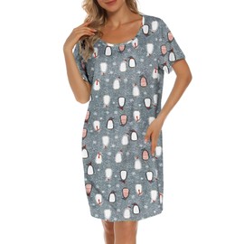 Mialucce Women's Nightwear Short Sleeve Women's Nightdresses & Nightshirts Cotton Print Nightgown Nightie Sleepwear Summer Sleepshirts