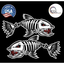 EGL Graphics 2 X Skeleton Fish Bones Decal Sticker For Car Guitar Kayak Fishing Boat Beach