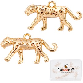 Beebeecraft 1 Box 10pcs 18K Gold Plated Leopard Cheetah Charms Three-Dimensional Animal Brass Jewelry Accessories with Ring for DIY Necklace Bracelets