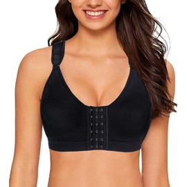 YIANNA Womens Post-Surgery Front Closure Brassiere Sports Bra, YA83288-Black-M