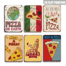 Pizza on Earth Vintage Metal Sign Retro Pizza Themed Wall Decor for Kitchen and PizzeriaColor: E670(6 PCS), Size: 20*30cm