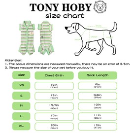 TONY HOBY Dog Pajamas, Dog Jumpsuit 4 Legged Pajamas with Green Stripe, Female Dog Pajamas Pet Clothes for Small Medium Size Dog (Green&White, Girl, L)