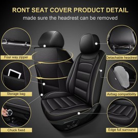 IKABEVEM Car Seat Covers 2 Front Seat Fit for GMC Terrain 2010-2024 2025: Auto Interior Accessories, Waterproof Faux Leather Vehical Car Seat Cushion Covers(Black)