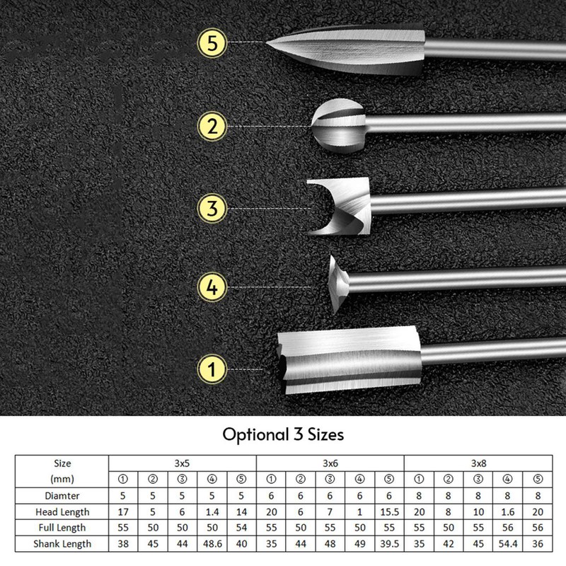 5 Pcs Wood Carving Engraving Drill Bit Set HSS Engraving
