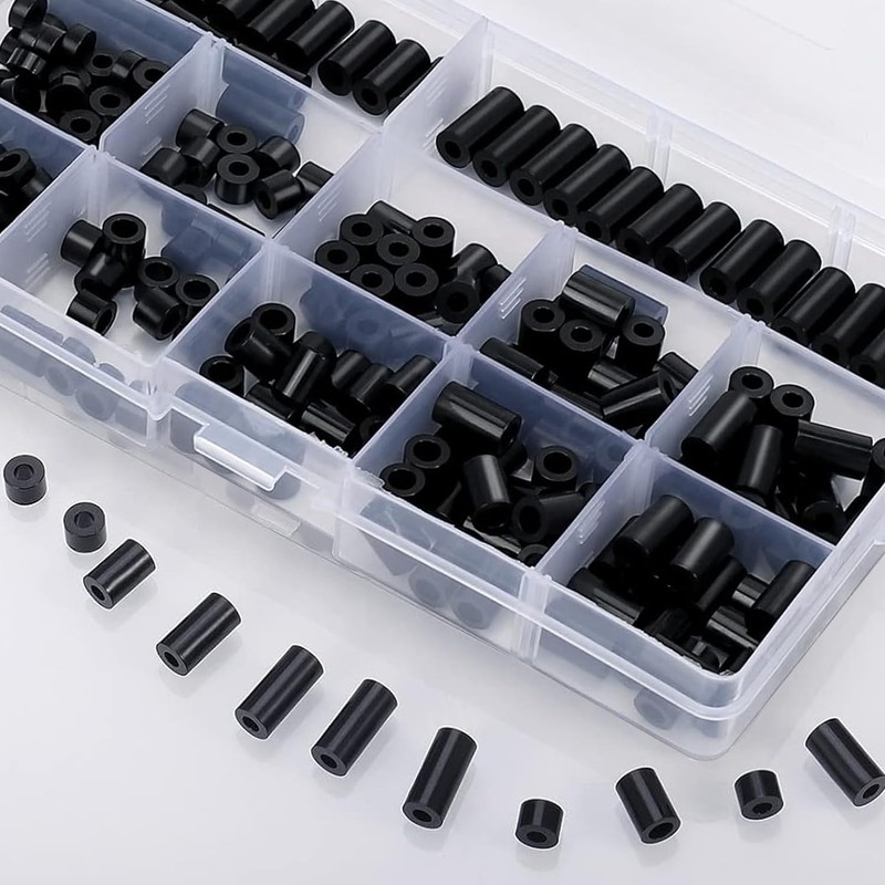 345 Pcs Nylon Plastic Spacers, Black, Durable Insulation, Multi-Size Spacers