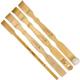 BambooMN 4 Piece Set Traditional Back Scratcher Shoe Horn and Body Relaxation Massager Set for Itching Relief, 100% Bamboo