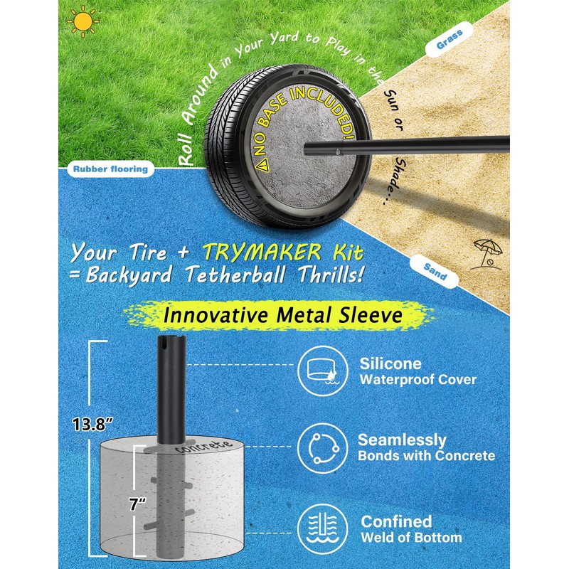Trymaker Tetherball Set, Tether Balls and Rope Set with Pole
