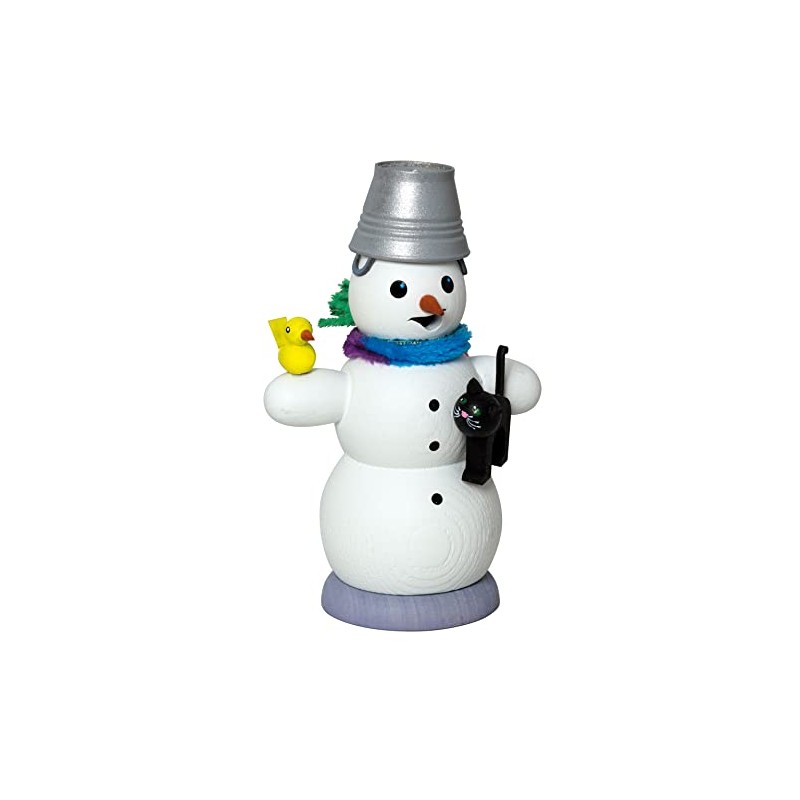 Kuhnert Smoker Figurine Wooden Snowman with Cat Approx. 13 cm