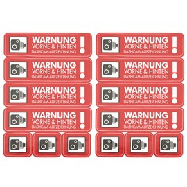VGOL Pack of 2 Dashcam Stickers CCTV Recording Dashcam Sticker 35 mm x 130 mm / 35 mm x 40 mm Car, Van, Truck, Vehicle, Taxi, Minibus, Camera Safety Sticker, Red, German Version