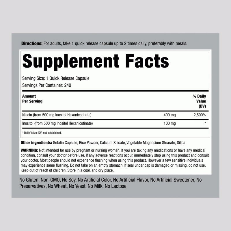 Piping Rock Niacin 500mg | Flush Free | 240 Capsules