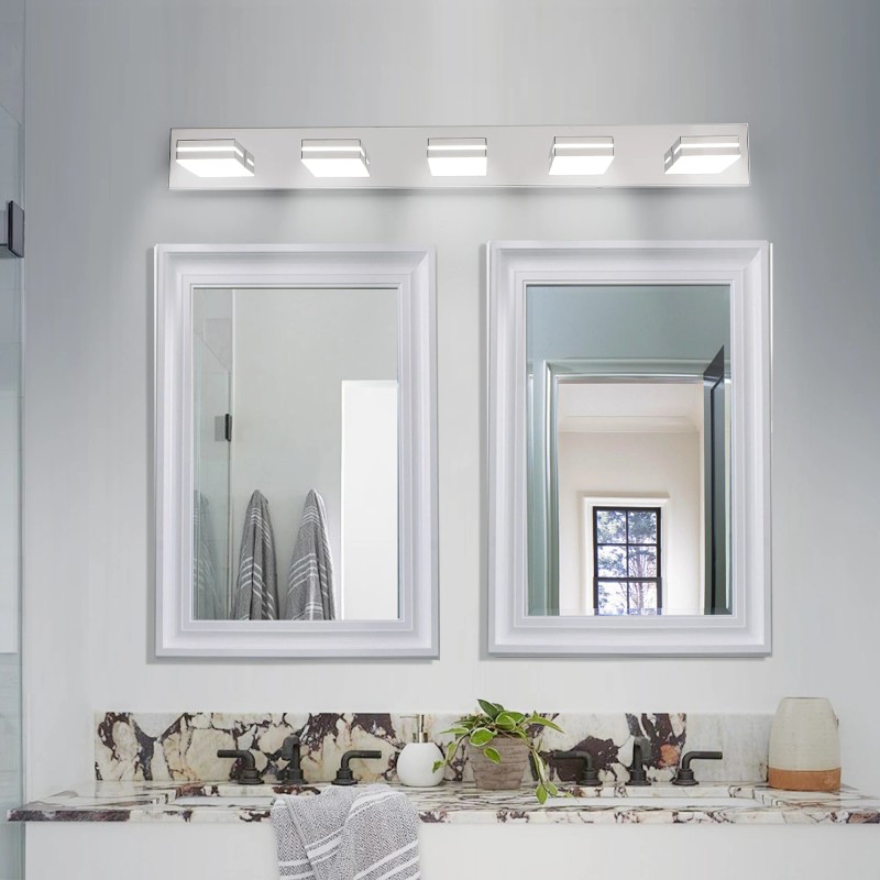 5-Light LED Modern Bathroom Vanity Light Fixture Matte Chrome Modern