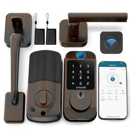 SMONET WiFi Smart Door Lock Set – Fingerprint Keyless Entry Bluetooth & Alexa Compatible, Auto Lock, Digital Keypad, Remote Control, Fob & App for Home, Rental, Bronze
