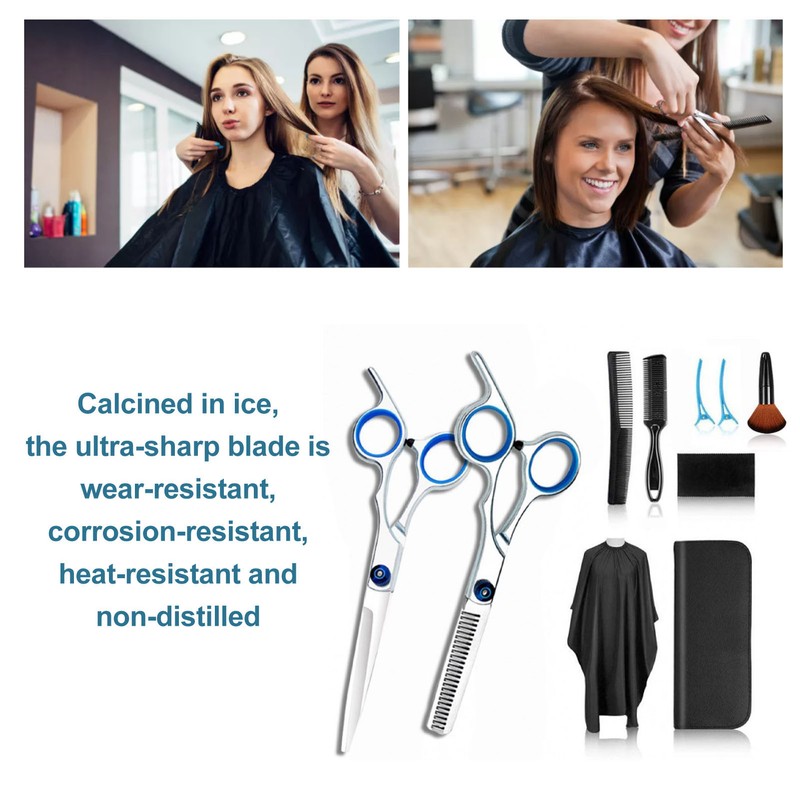 10pcs Hair Cutting Scissors Kit Thinning Trimming Stainless Steel Professional
