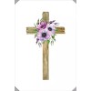 Pictura Simple Wood Cross with Purple Flowers Religious Easter Card