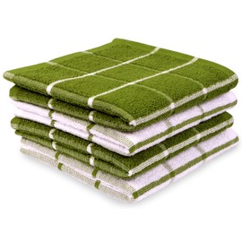 MALLOWEX Terry Kitchen Dish Cloth Set of 4 | 12 x 12 Inches | Super Soft and Absorbent Dish Towels |100% Cotton Dish Rags for Drying Dishes | Quick Drying Kitchen Towels | Tea Towels | Green