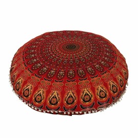 AVA Collections 22" Inch/55'cm Round Mandala Floor Pillow Cover Meditation Cushion Sofa Seating Throw Hippie Round Colourful Decorative Bohemian Boho Chic dog bed Indian Pouf COVER ONLY (Mandala-Red)