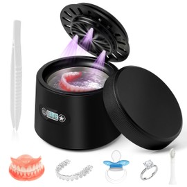 MALLMALL6 Ultrasonic Retainer Cleaner with UV & Air-Drying, 45kHz Portable Dental Retainer Machine with 3 Timing Modes, Dental Cleaning Pod for Dentures Mouth Guards Braces Aligner Jewelry