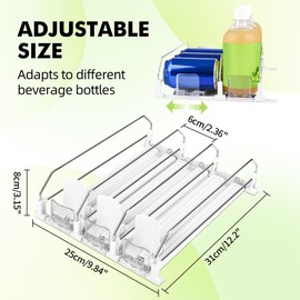 Aurinovellia Refrigerator Organiser, Drinks, Automatic Fridge Can Organiser, Self-Sliding Drinks Dispenser Fridge, for 12 Cans, 3 Rows, for Kitchen, Supermarkets, Storage Room 31 x 25 cm