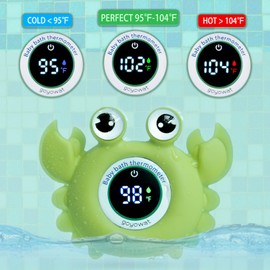 Baby Bath Thermometer with LED Display, Floating Crab Toy – 2-in-1 Water Safety Sensor for Infants, Color-Coded Alerts (Hot/Cold), Bath Tub Temperature Monitor, Cute Floating Bath Toy, Nursery