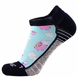 Zensah Limited Edition No-Show Running Socks - Anti-Blister Comfortable Moisture Wicking Sport Socks for Men and Women (Large, Flying Pigs-Sky Blue)