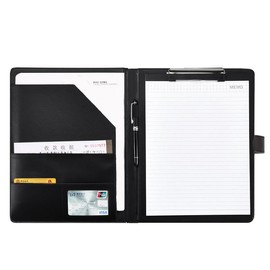 A4 Clipboard Folder, PU Document Pocket, Clipboard Writing Case with Magnetic Closure for Office and Conferences - Black