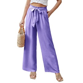 Feiersi Women Casual Wide Leg Pants High Waisted Business Work Casual Pants Loose Flowy Beach Palazzo Pants(Purple,Small)