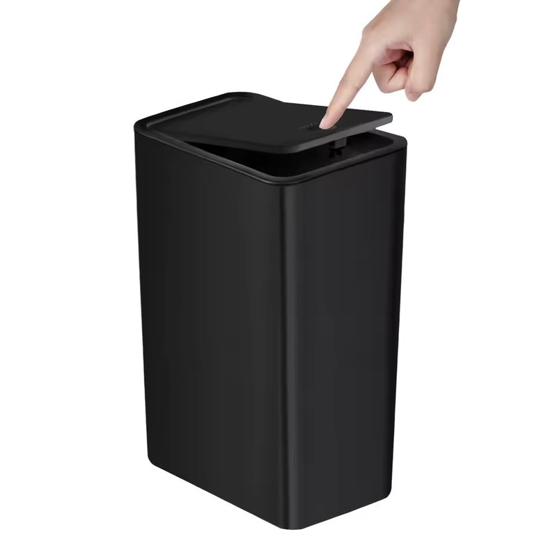 10L Slim Bathroom Trash Can with Press Top Lid, Black