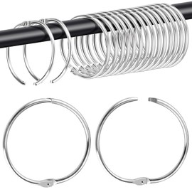 Caianwin Pack of 20 Shower Curtain Rings Metal Curtain Rings 50 mm Curtain Rings for Opening Curtain Rods Shower Curtain Rods and Book Rings (Silver)