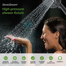 Original StoneStream 10 Mode Black showerhead + Hose + Adapter + Stones Cartridge | Unveil Showering Perfection | Elevate Your Bathroom with Sleek and Stylish Design | 10 Modes, Endless Bliss