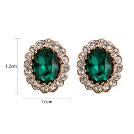 Yoursfs Large Emerald CZ Oval Clip on Earrings for Women Gold Flower Rhinestone Non Pierced Clip-on Earrings for Bridal Jewelry