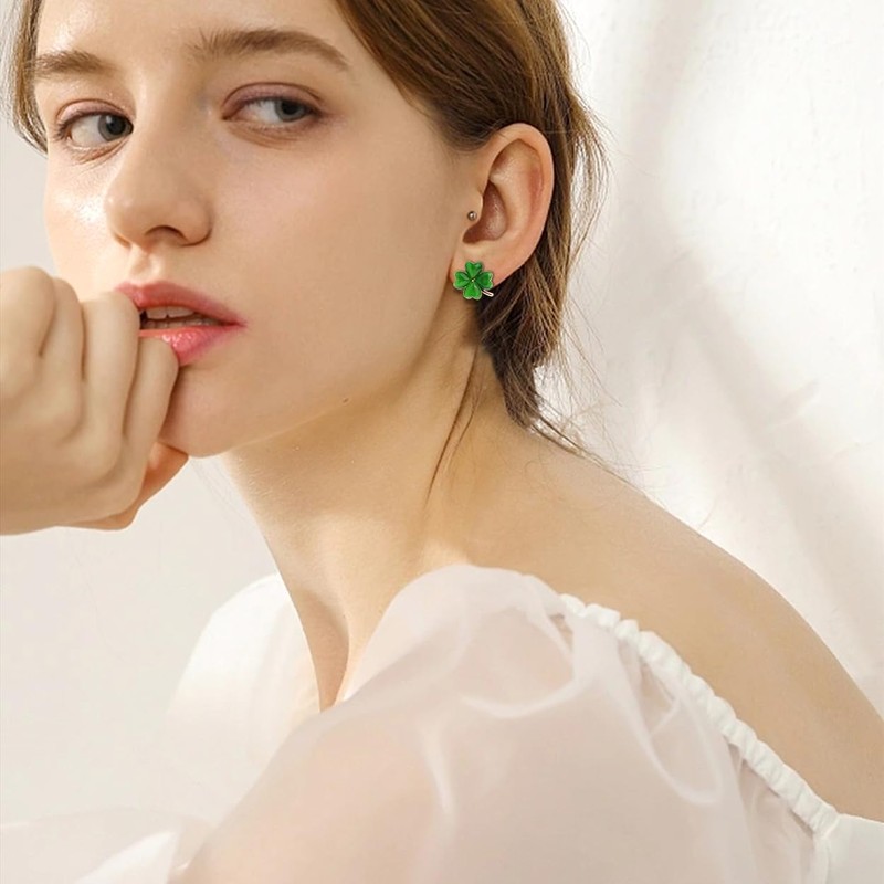 Frigotine St Patricks Day Green Shamrock Stud Earrings for Women,
